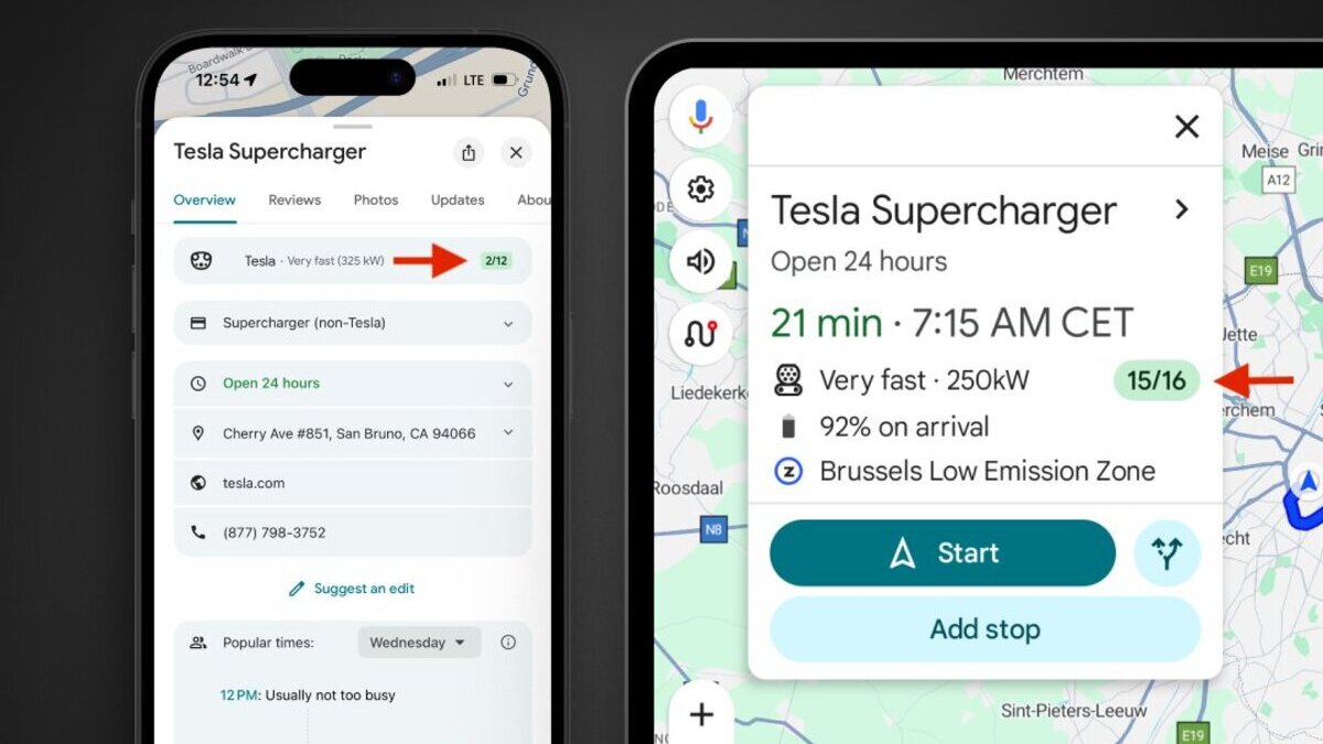 Google Maps work with Tesla Supercharger