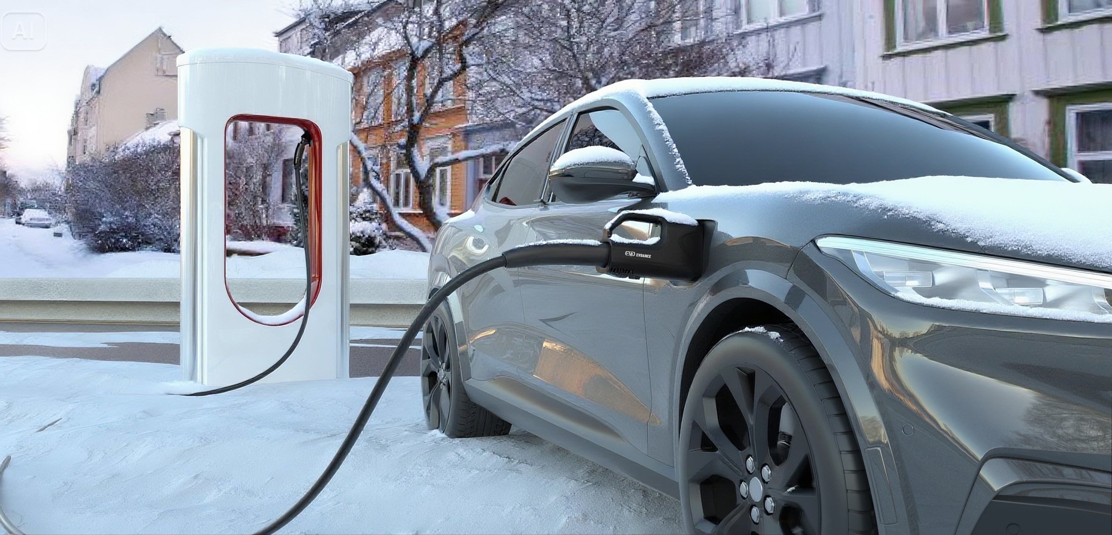 A EV6 is charging at Tesla Super charging Station with a EVDANCE Nacs to CCS1 adapter