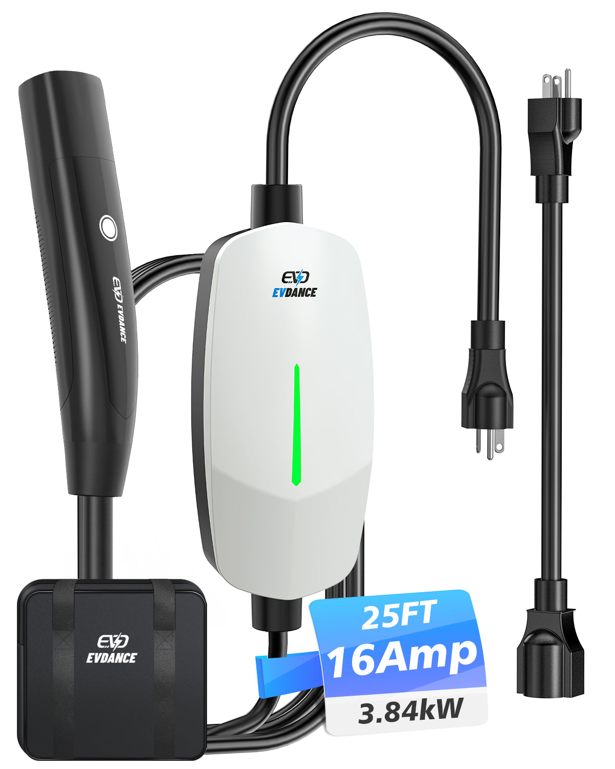 EVDANCE Level 1&2 EV Charger NEMA 6-20 NACS Portable Dual Plug In - 12/16A