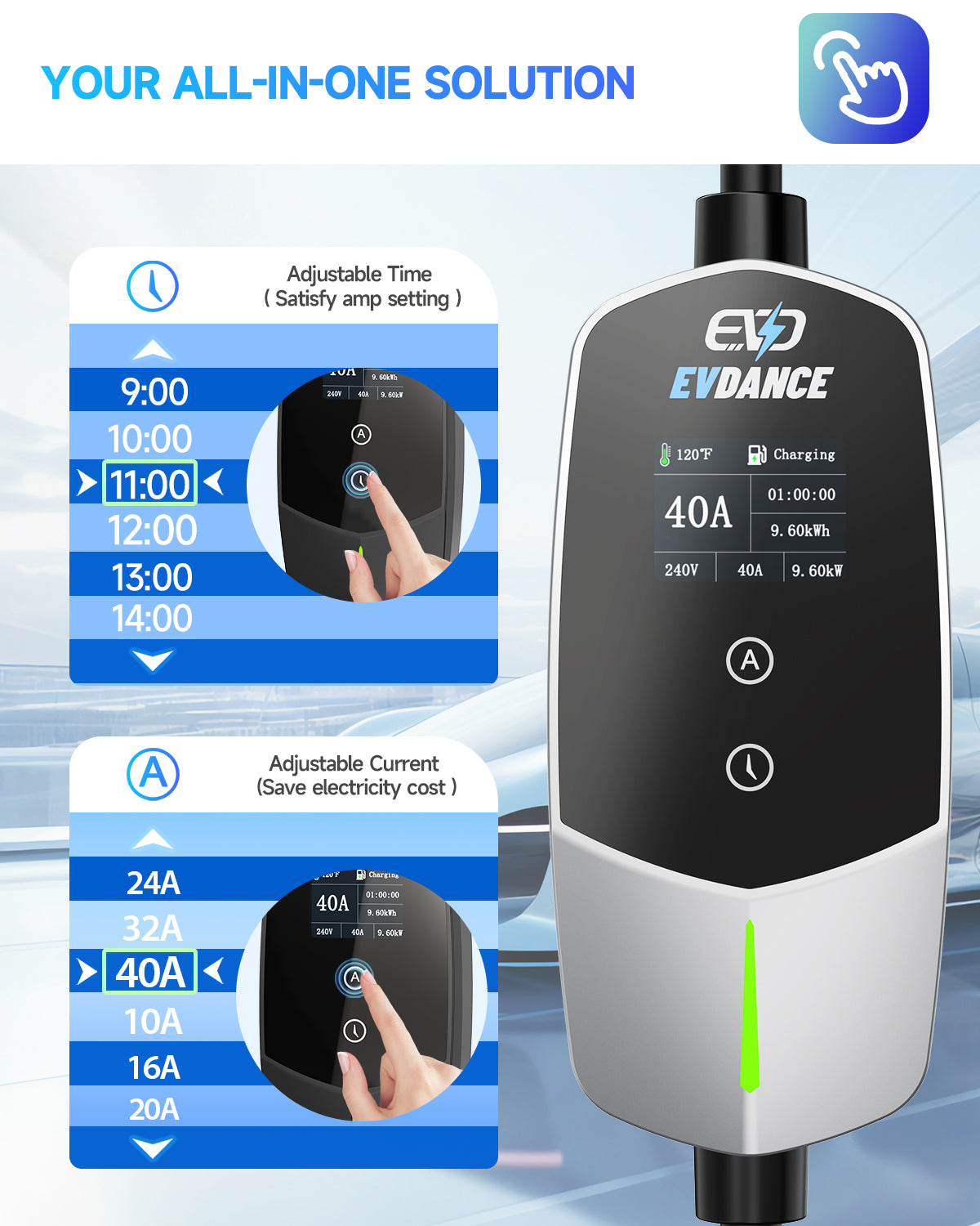 EVDANCE 240V 40A Portable Home 2 in 1 Electric Vehicle EV Charger