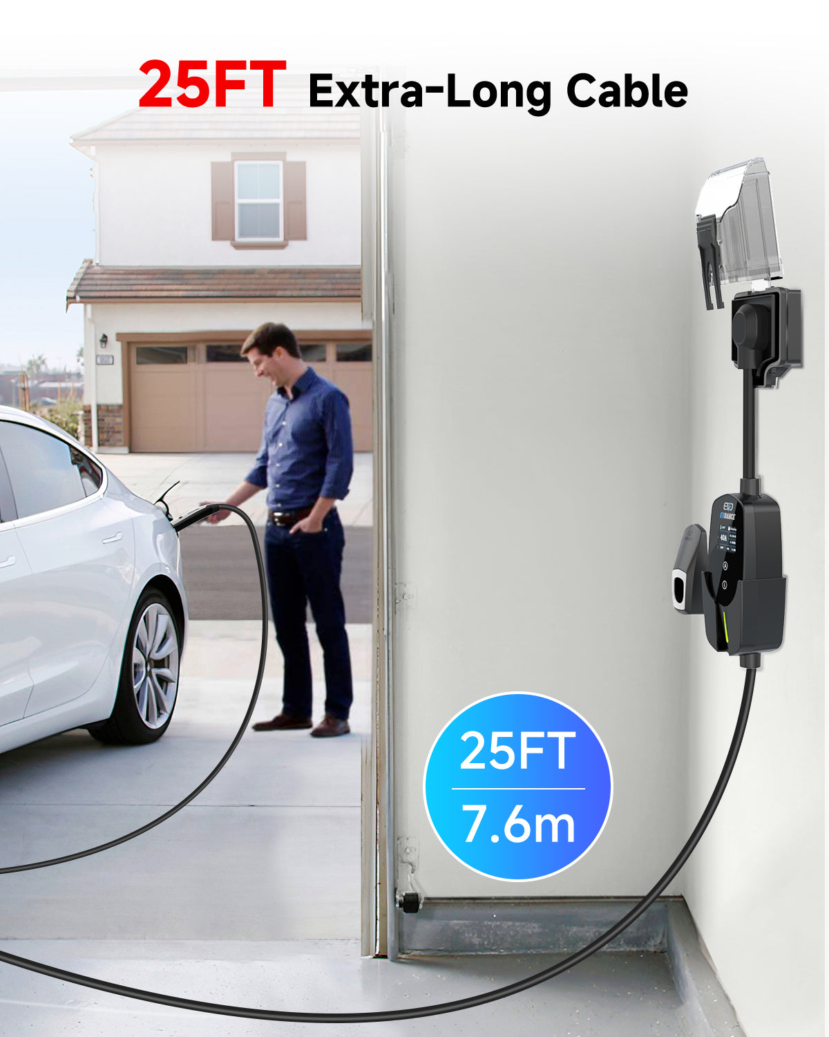 EVDANCE 240V 40A Portable Home 2 in 1 EV Charger For Tesla