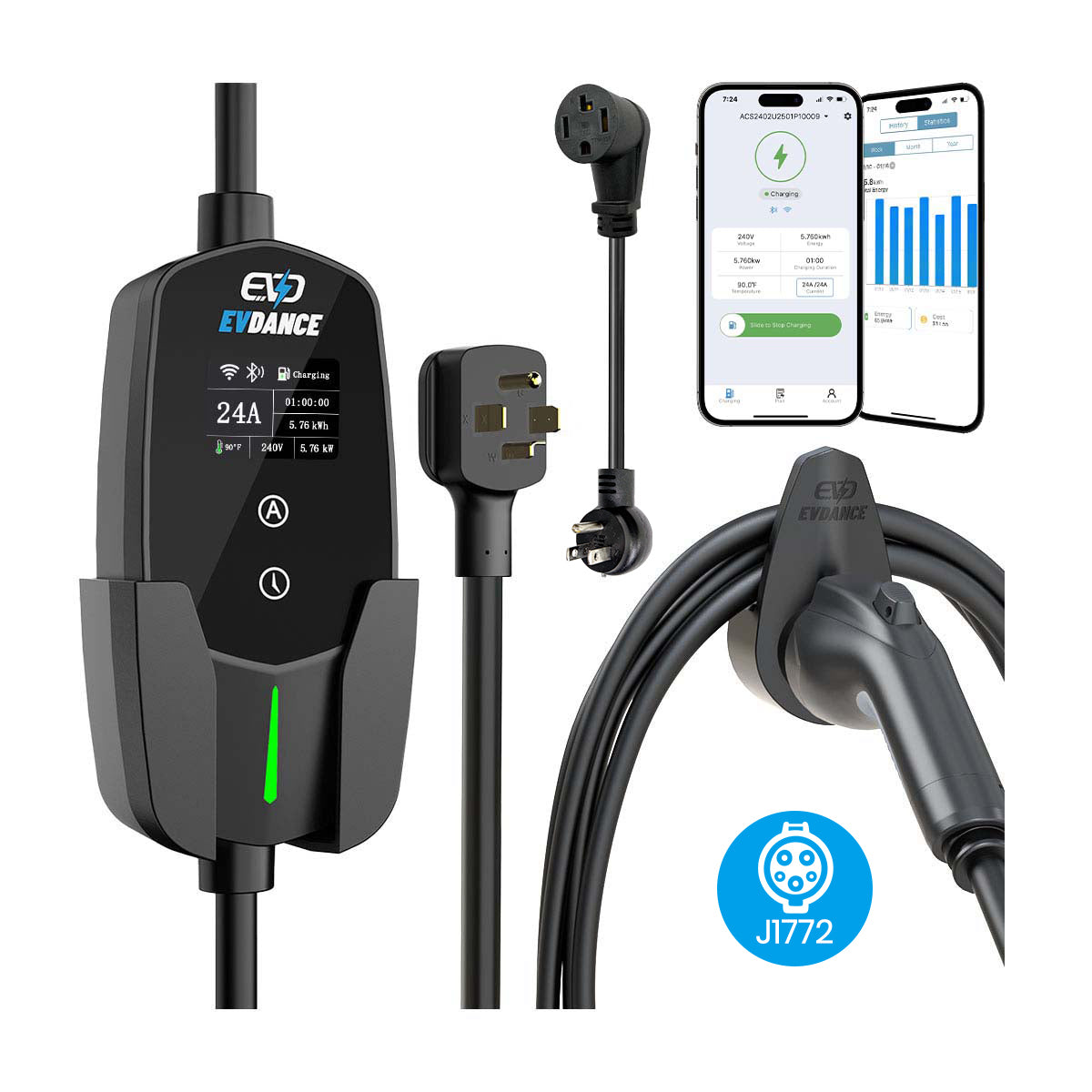 EVDANCE 240 V 40 A Tragbares 2-in-1-Ladegerät für Elektrofahrzeuge