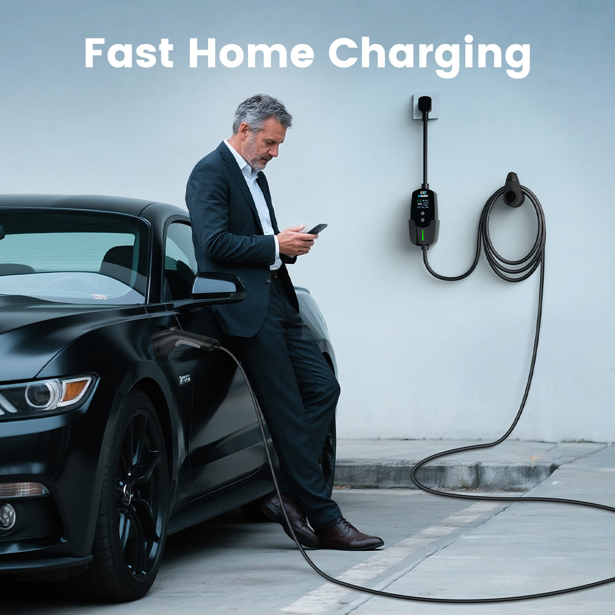 The EVDANCE Level 2 NEMA 14-30 Plug 24A J1772 Portable Electric Vehicle (EV) Charger allows for fast home charging and app control.
