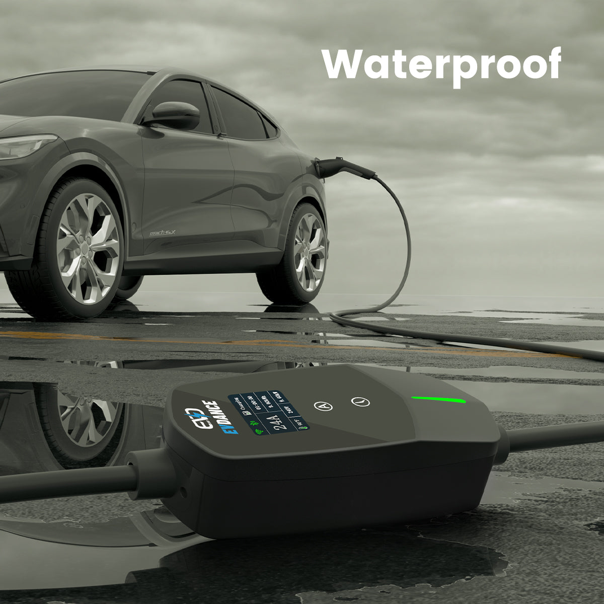The EVDANCE Level 2 NEMA 14-30 Plug 24A J1772 Portable EV(Electric Vehicle) Charger has an IP66 waterproof rating.
