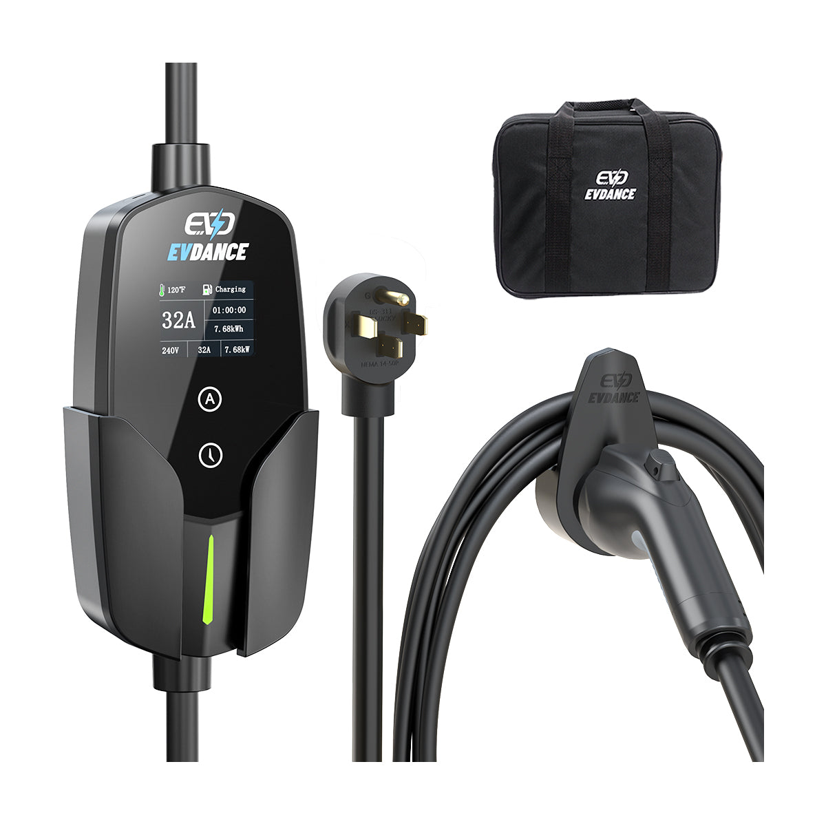 Chargeur Portable Voiture électrique Hexinex 7.4kW - Prise CEE 32A - Courant Réglable 6-32A - Câble 8m - Écran LCD