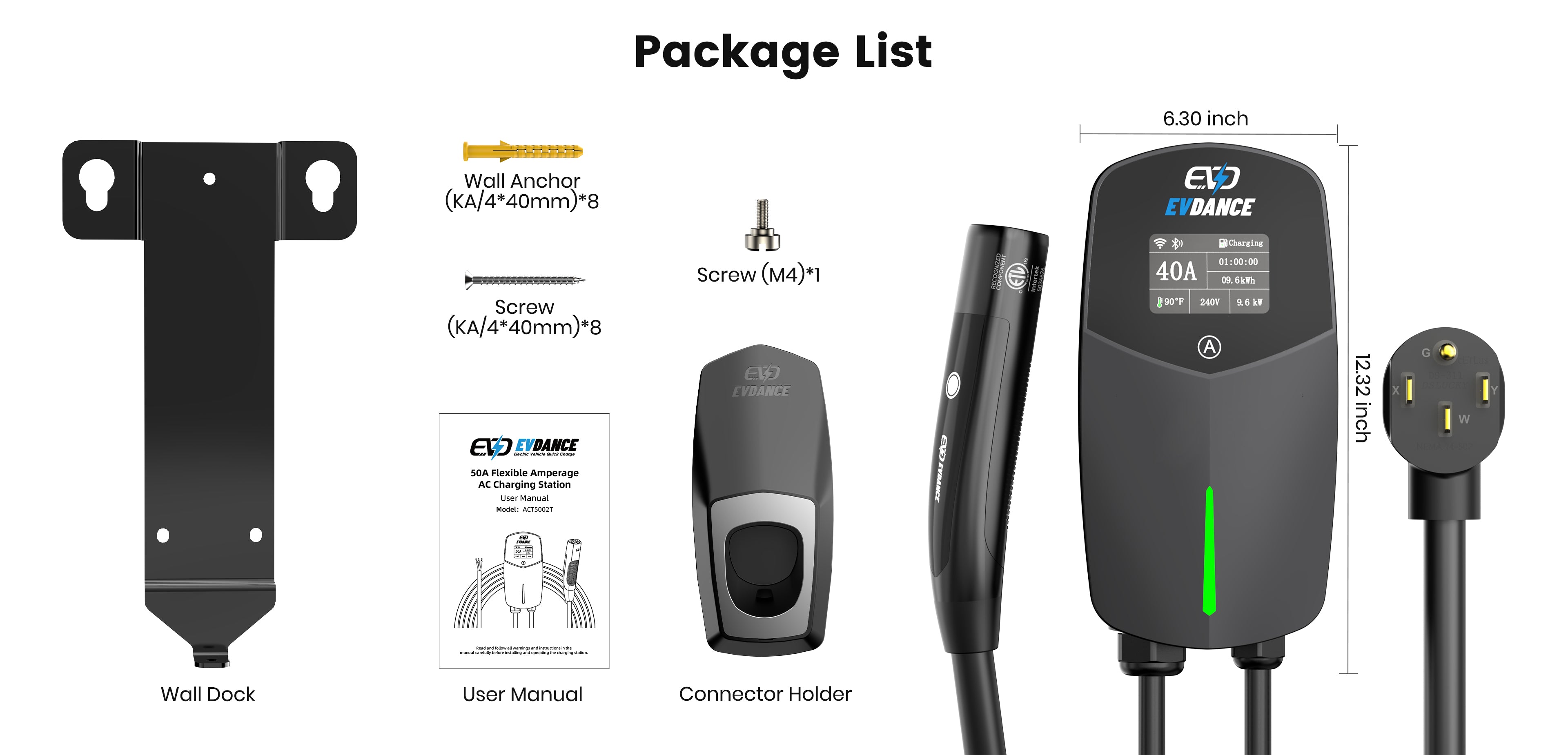 EVDANCE Flux Pro Home Level 2 NACS/Tesla EV Charging Station Wifi Enabled ETL Certified