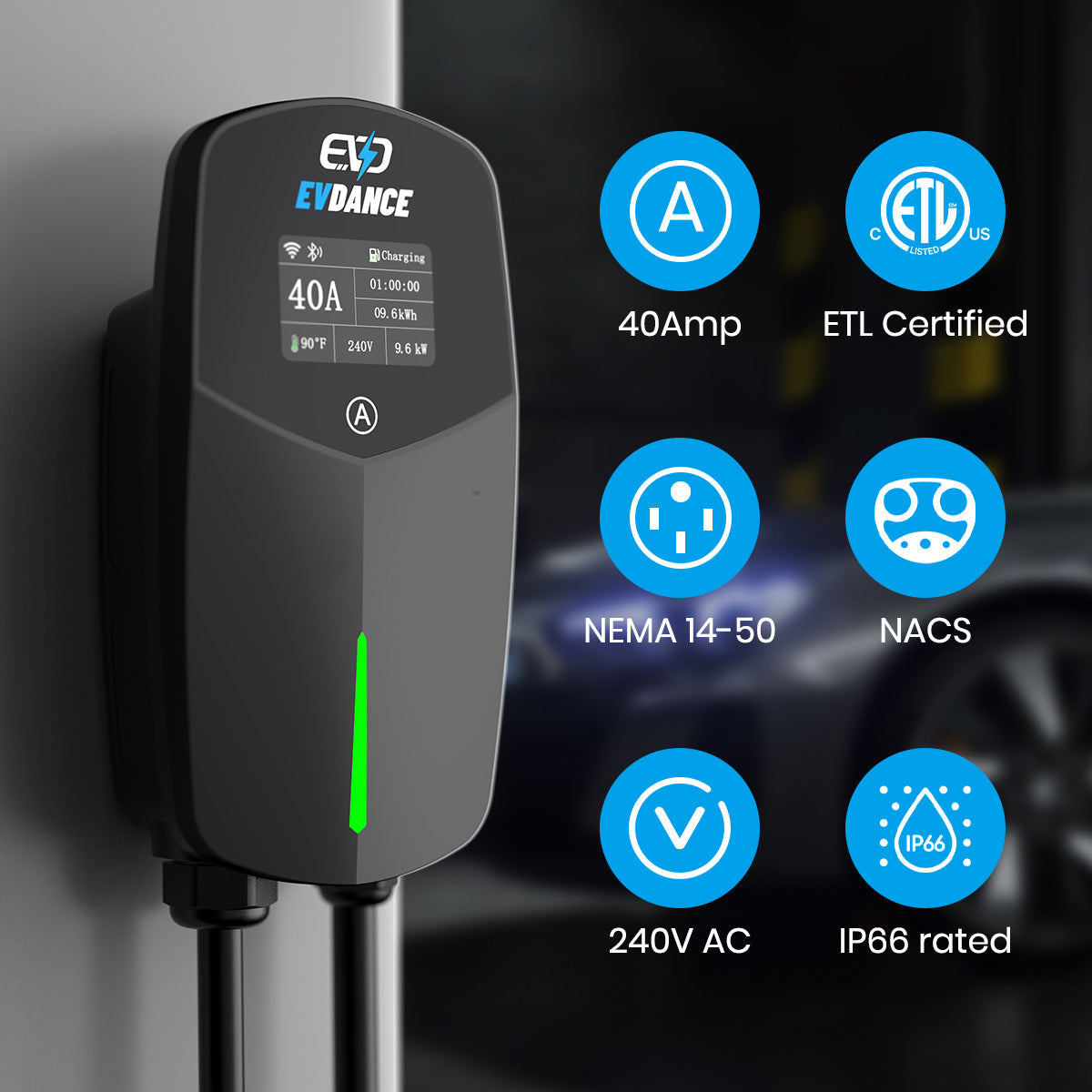 EVDANCE Flux Pro Home Level 2 NACS/Tesla EV Charging Station Wifi Enabled ETL Certified