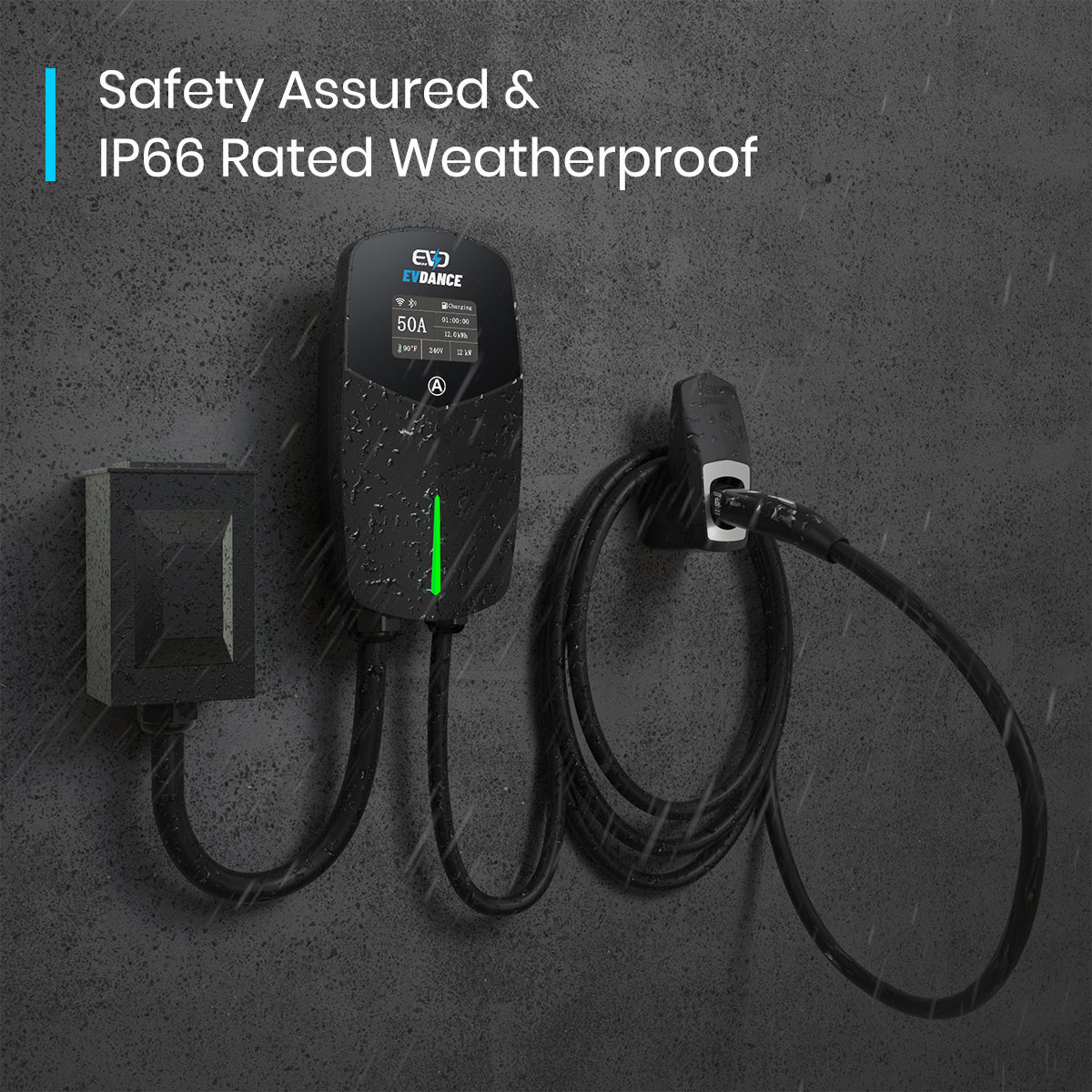 Chargeur portable pour véhicule électrique EVDANCE Flux Level 2 NEMA 14-50 40 A J1772, compatible Wi-Fi