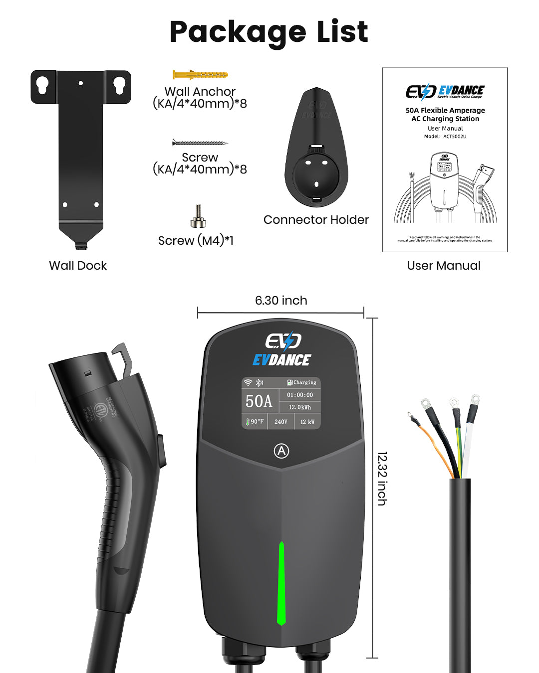 EVDANCE Home Level 2 EV Charger J1772 Wall-mounted Hardwired In - 50A