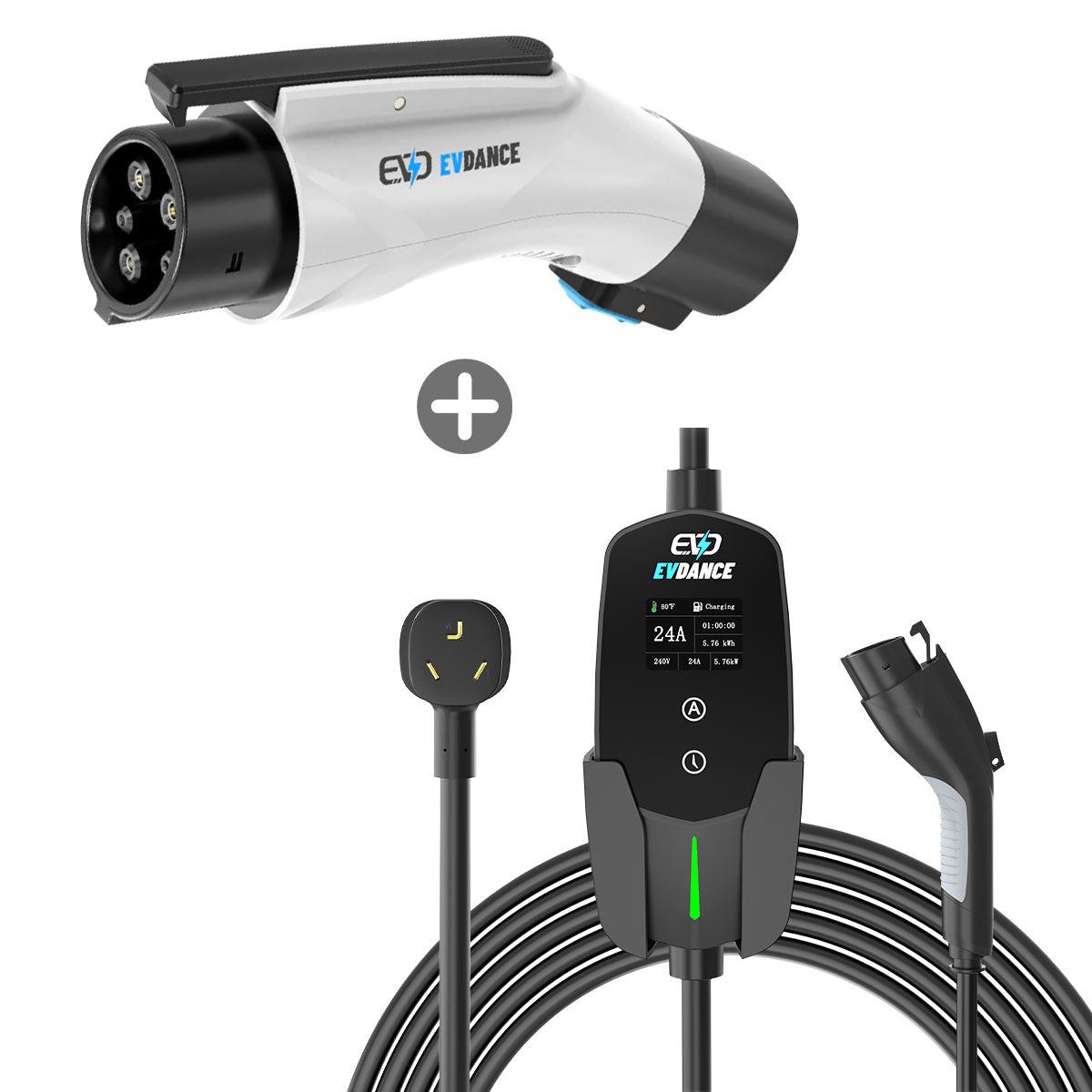 EVDANCE Level 2 NEMA 10-30 Plug 24A J1772 Portable EV Charger + NACS TO J1772 Adapter 80A Max