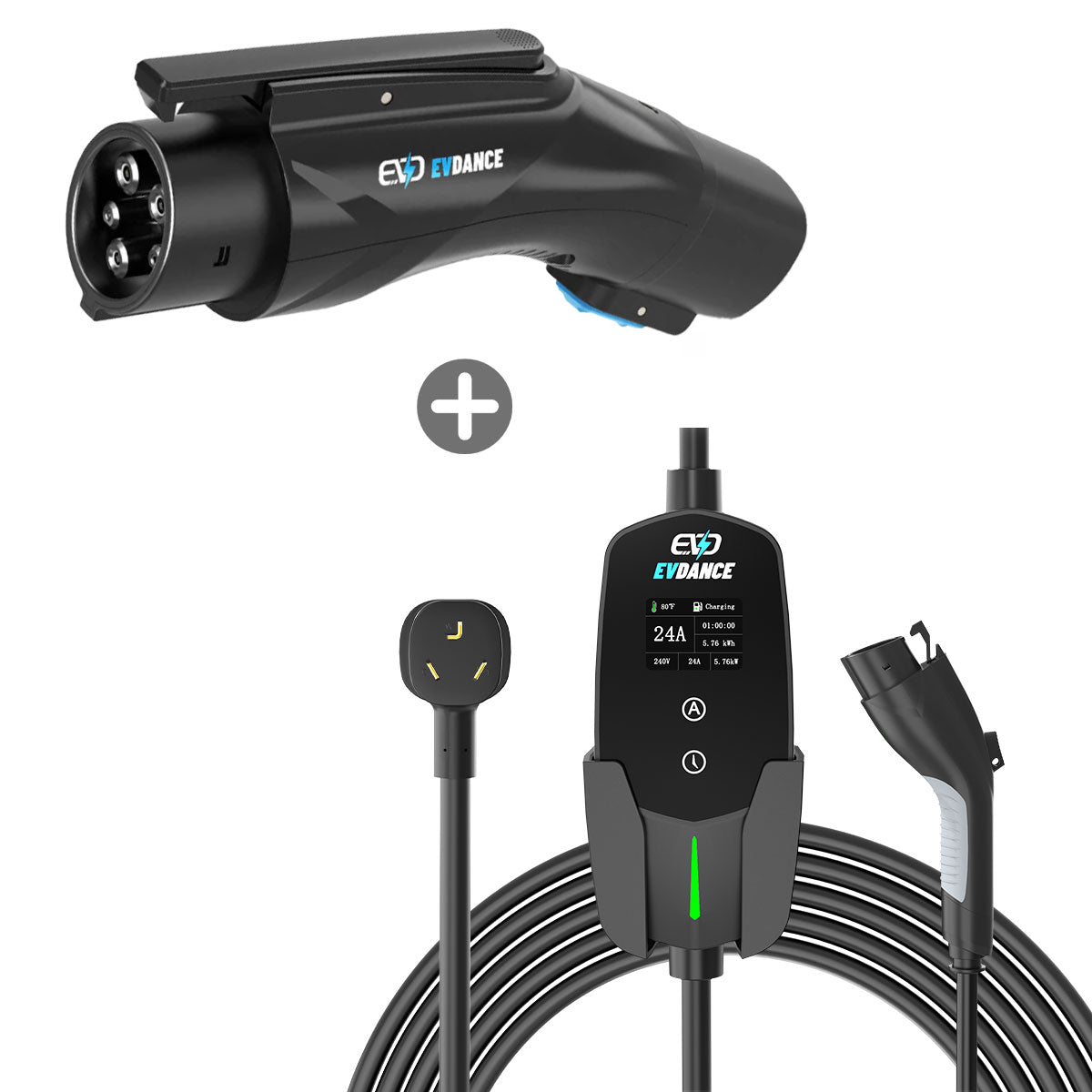 EVDANCE Level 2 NEMA 10-30 Plug 24A J1772 Portable EV Charger + NACS TO J1772 Adapter 80A Max