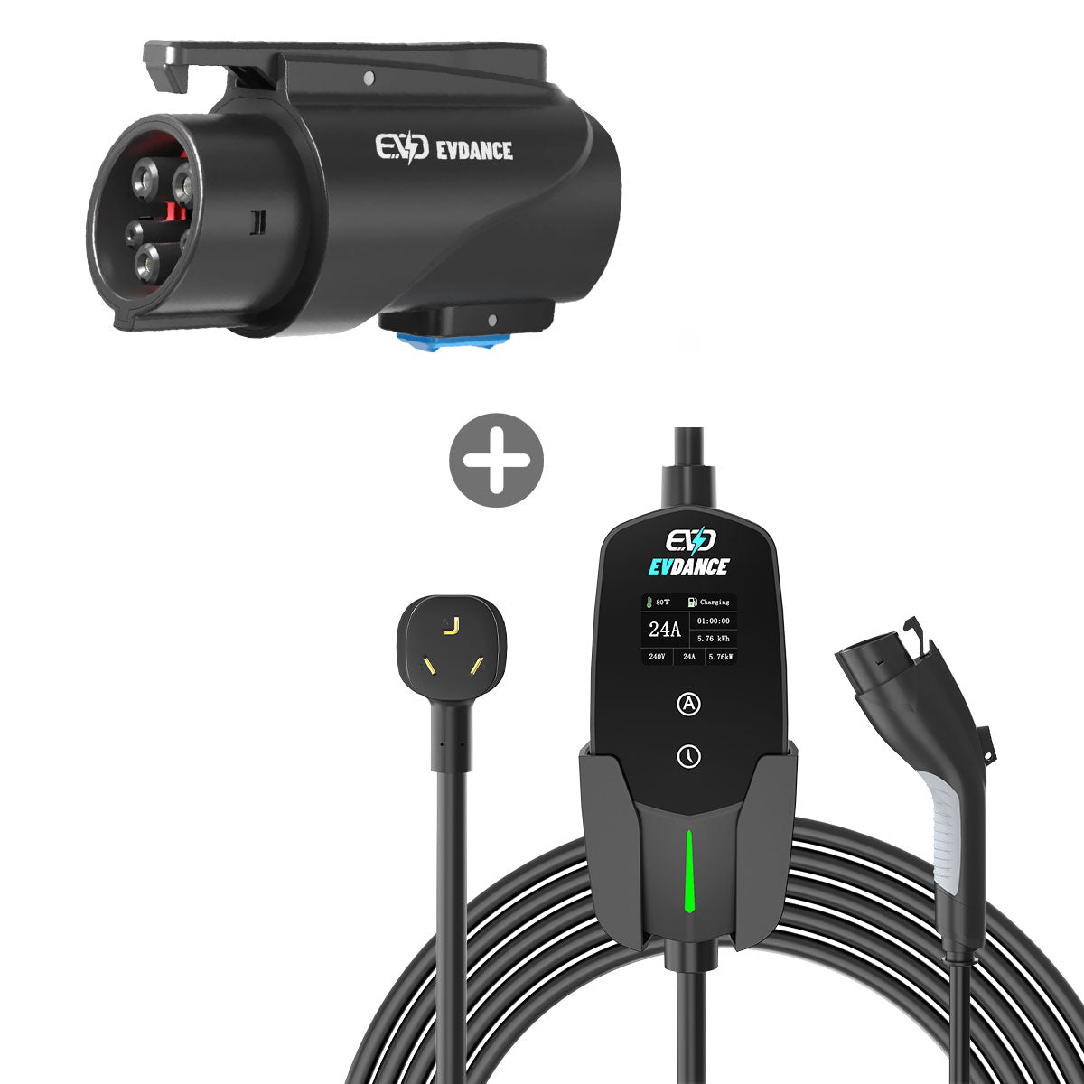 EVDANCE Level 2 NEMA 10-30 Plug 24A J1772 Portable EV Charger + NACS TO J1772 Adapter 80A Max