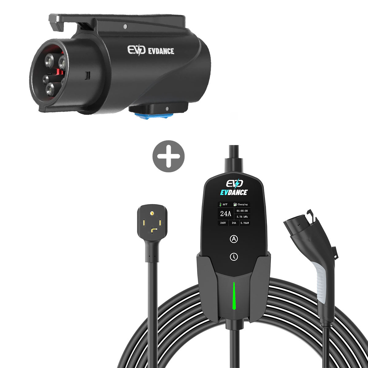 EVDANCE Level 1 NEMA 5-15 Plug 12A J1772 Portable EV Charger + NACS To J1772 Adapter