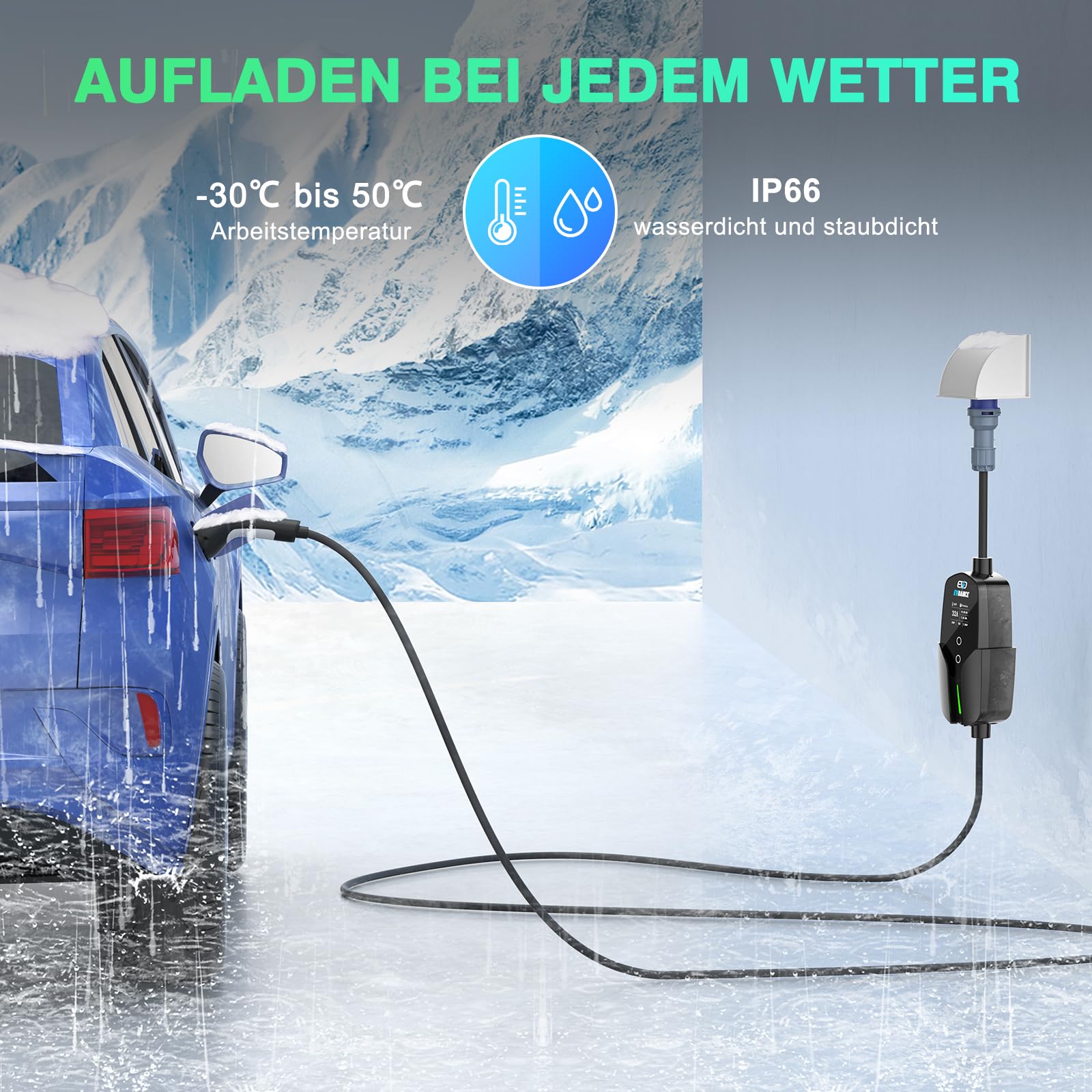 EVDANCE Tragbares/Wallbox Typ 2 Ladekabel Mit CEE Stecker 7.36kW, 1 Phase, 6.1m, 10/16/20/24/32A EINSTELLBAREM LADESTROM
