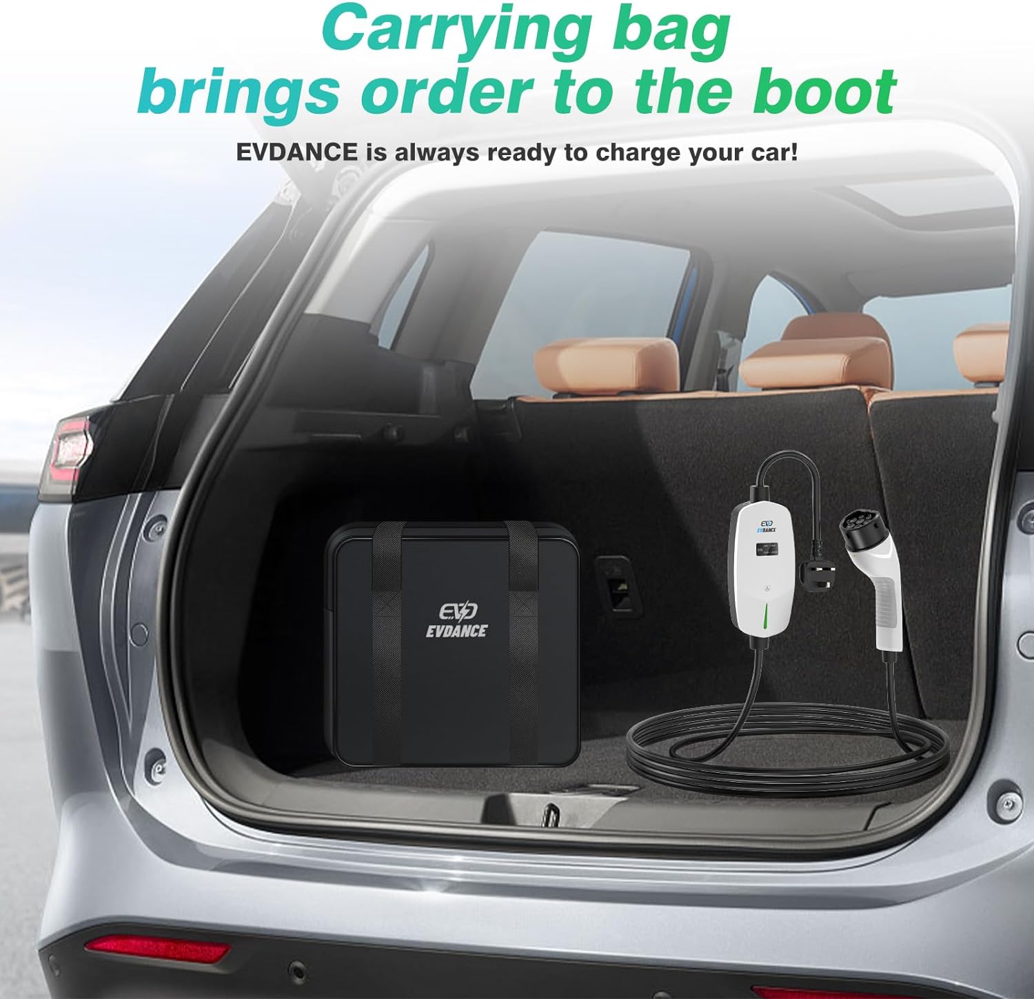 EVDANCE Portable Electric Car Adjustable Current  Type 2 Charger with OLED Large Screen