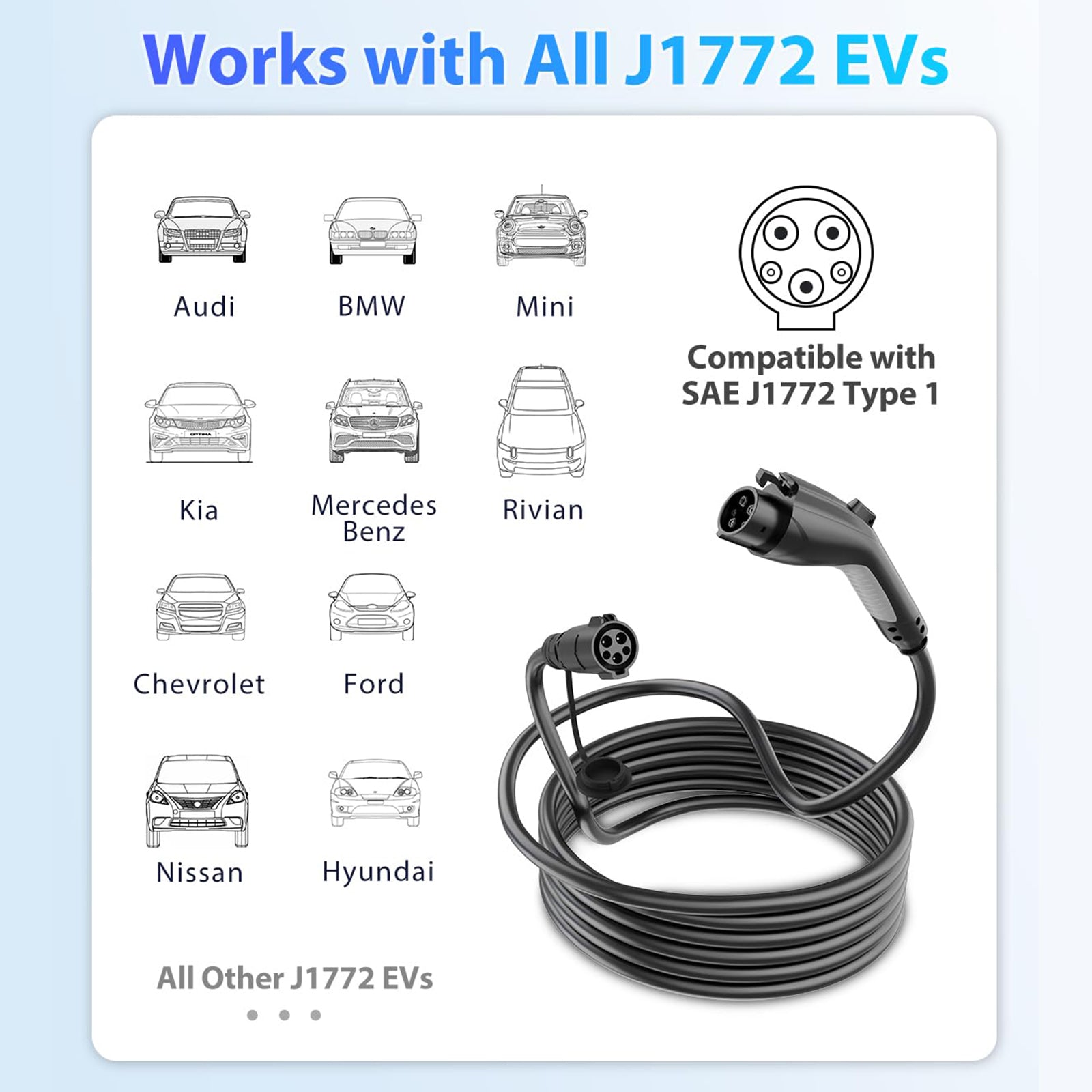 EVDANCE J1772 Extension Cord 40A 21FT