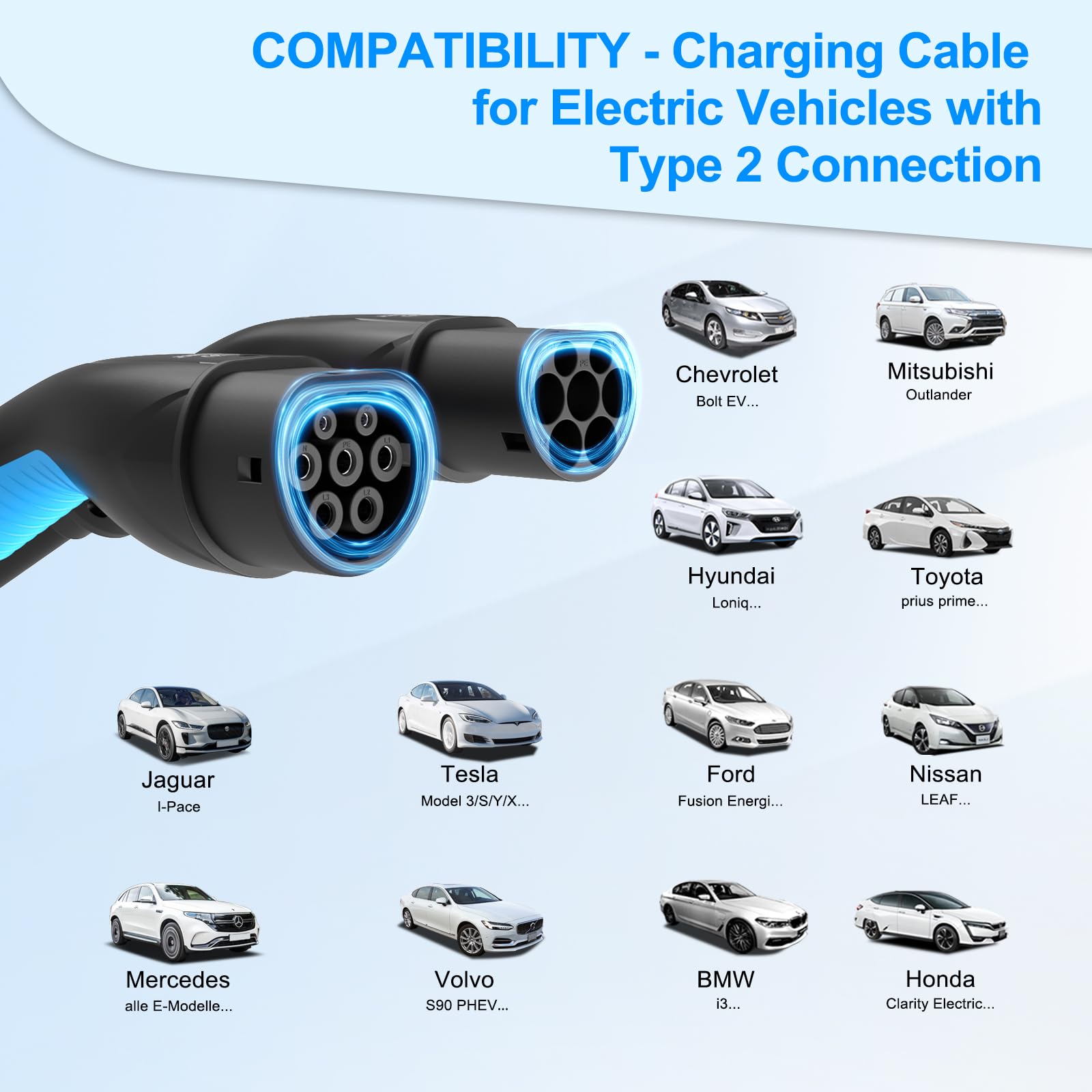 EVDANCE Type 2 to Type 2 EV Charging Extension Cable 1 Phase