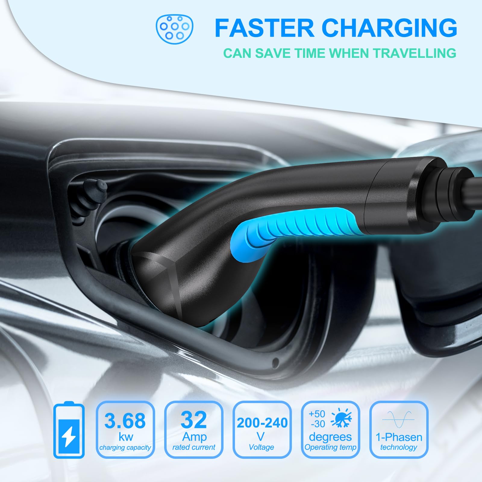 EVDANCE Type 2 to Type 2 EV Charging Extension Cable 1 Phase