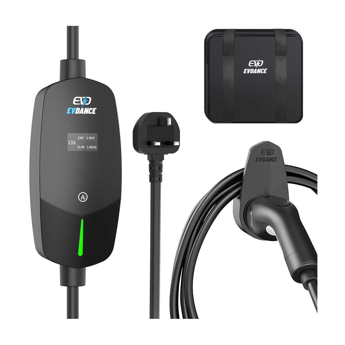 EVDANCE Type 2 10A 240 V UK 3Pin Portable EV Adjustable Current Charger with OLED Screen