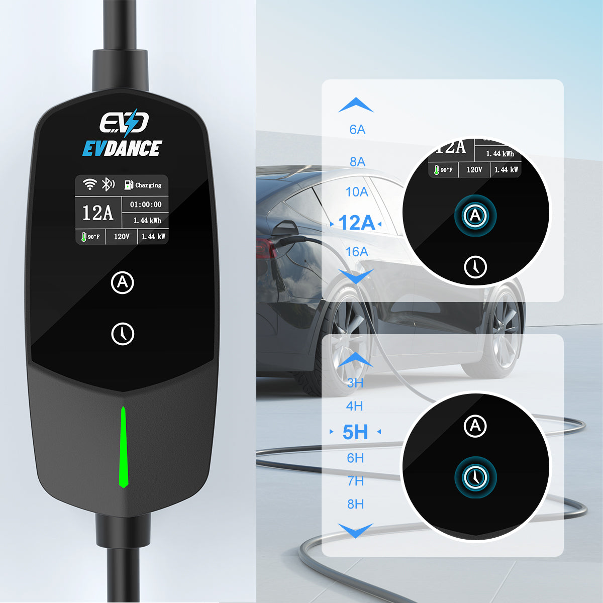 EVDANCE Flux Level 1 NEMA 5-15 Plug 12A NACS/Tesla Portable EV Charger