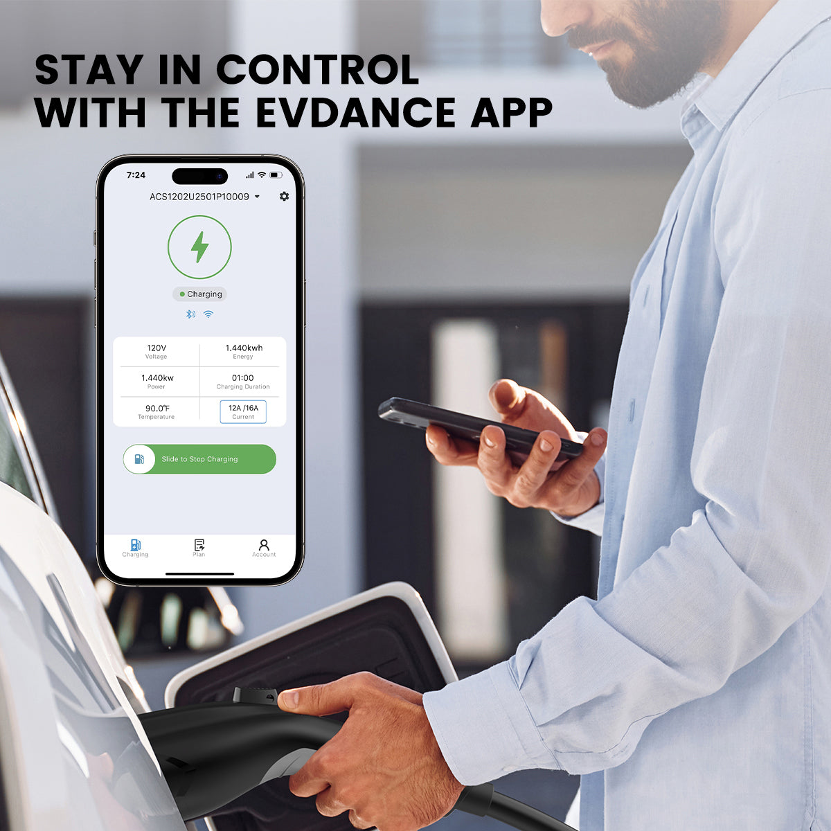 EVDANCE Flux Level 1 NEMA 5-15 Plug 12A NACS/Tesla Portable EV Charger