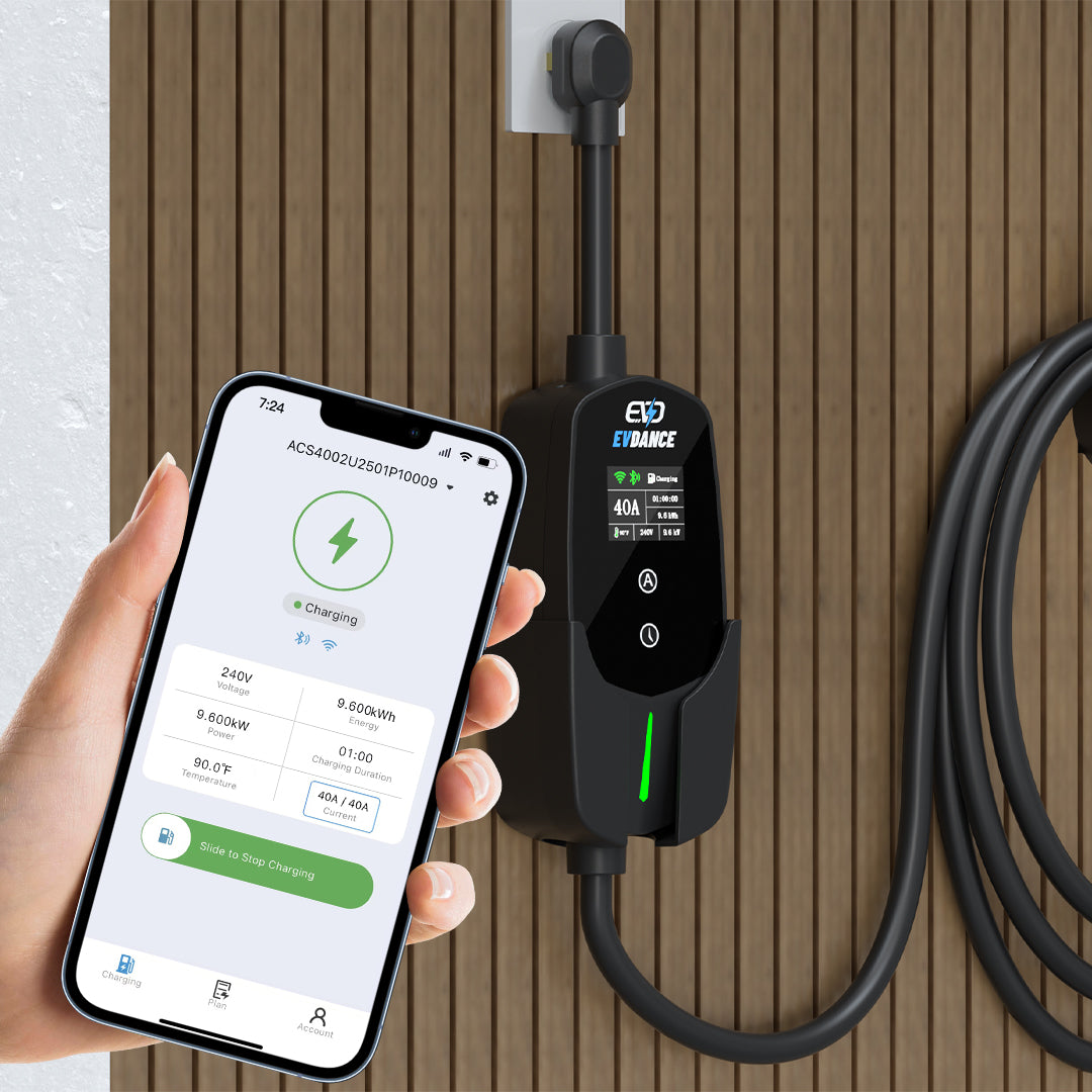 Control charging of the EVDANCE Flux 40A Portable Charger via the APP.