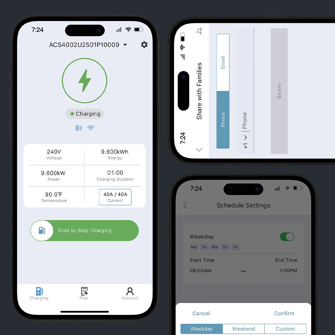 Demonstration of EVDANCE APP's charging time setting and sharing charging function