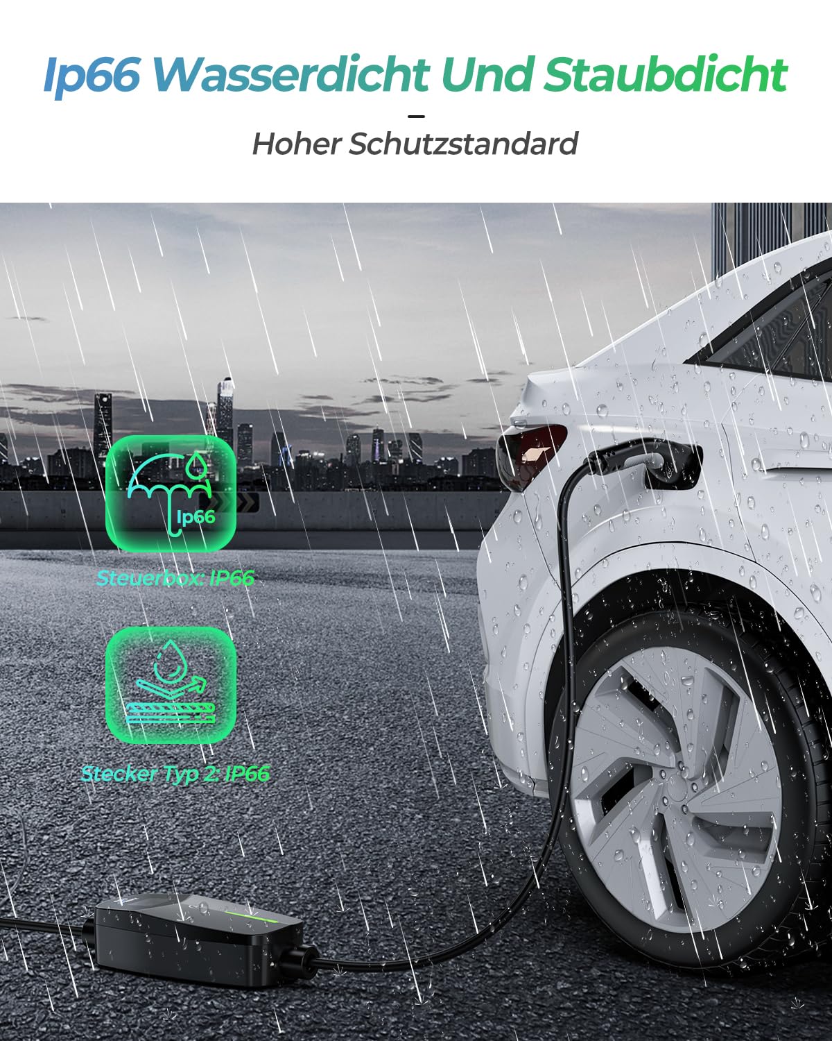 EVDANCE Portable Adjustable Type 2 Schuko EV Charger 16A 6.1M