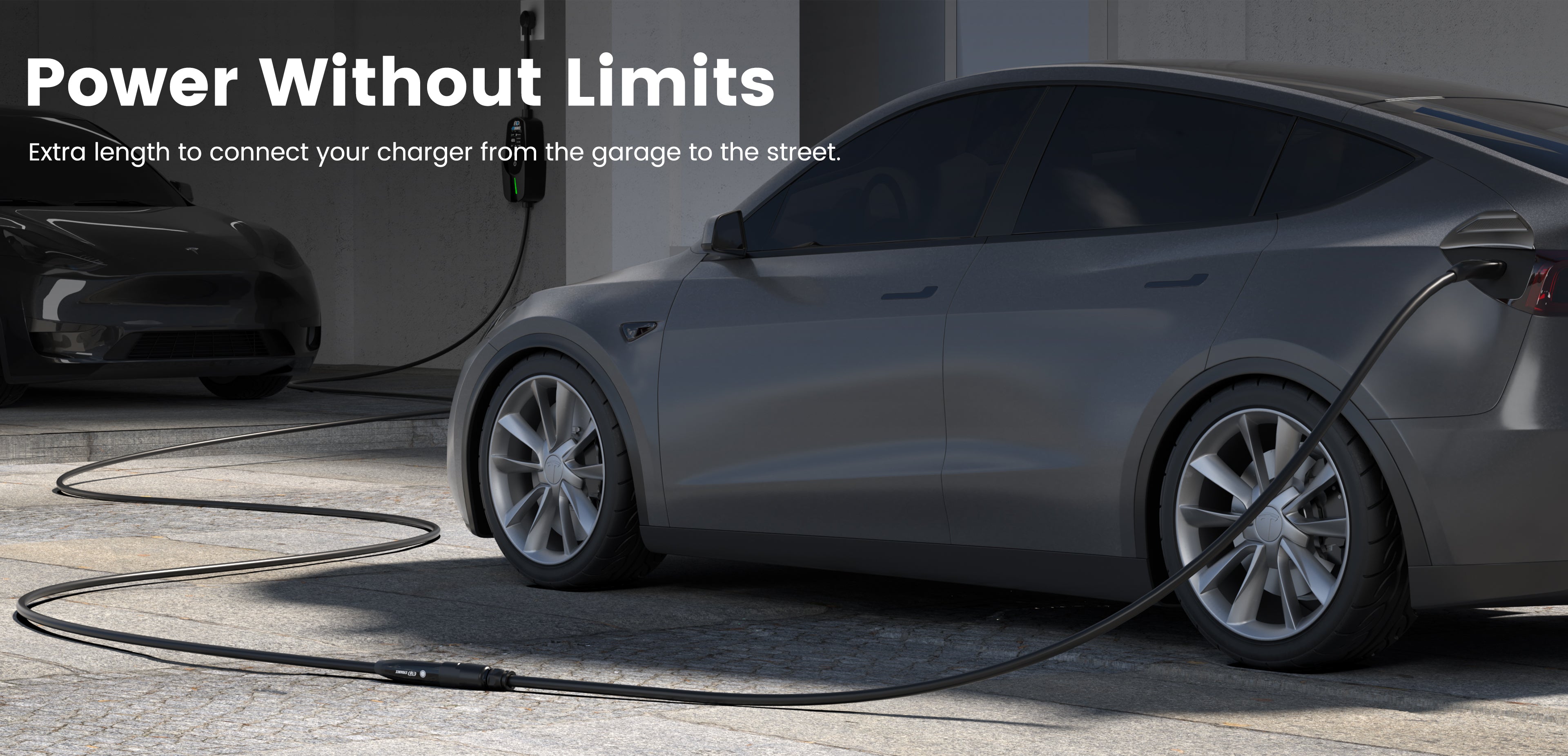 EVDANCE Tesla Extension Cord extra to connect your charger from the garage to the street, charge beyond limits.