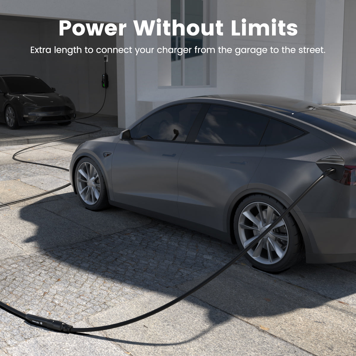 EVDANCE Tesla Extension Cable/Cord extra length to connect your charger from the garage to the street.