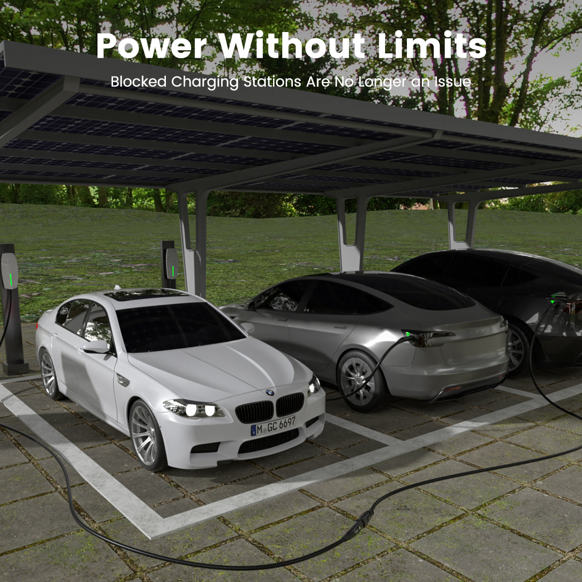 EVDANCE Tesla Extension Cable/Cord let blocked charging stations are no longer an lssue.