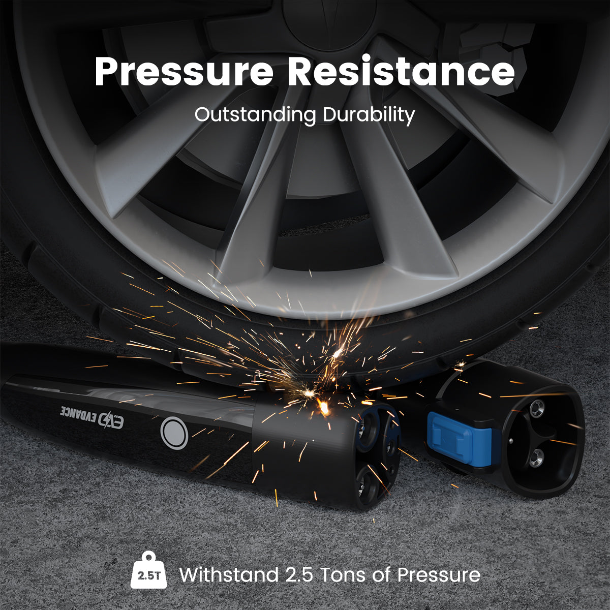 EVDANCE Tesla Extension Cable/Cord withstand 2.5 tons of pressure.
