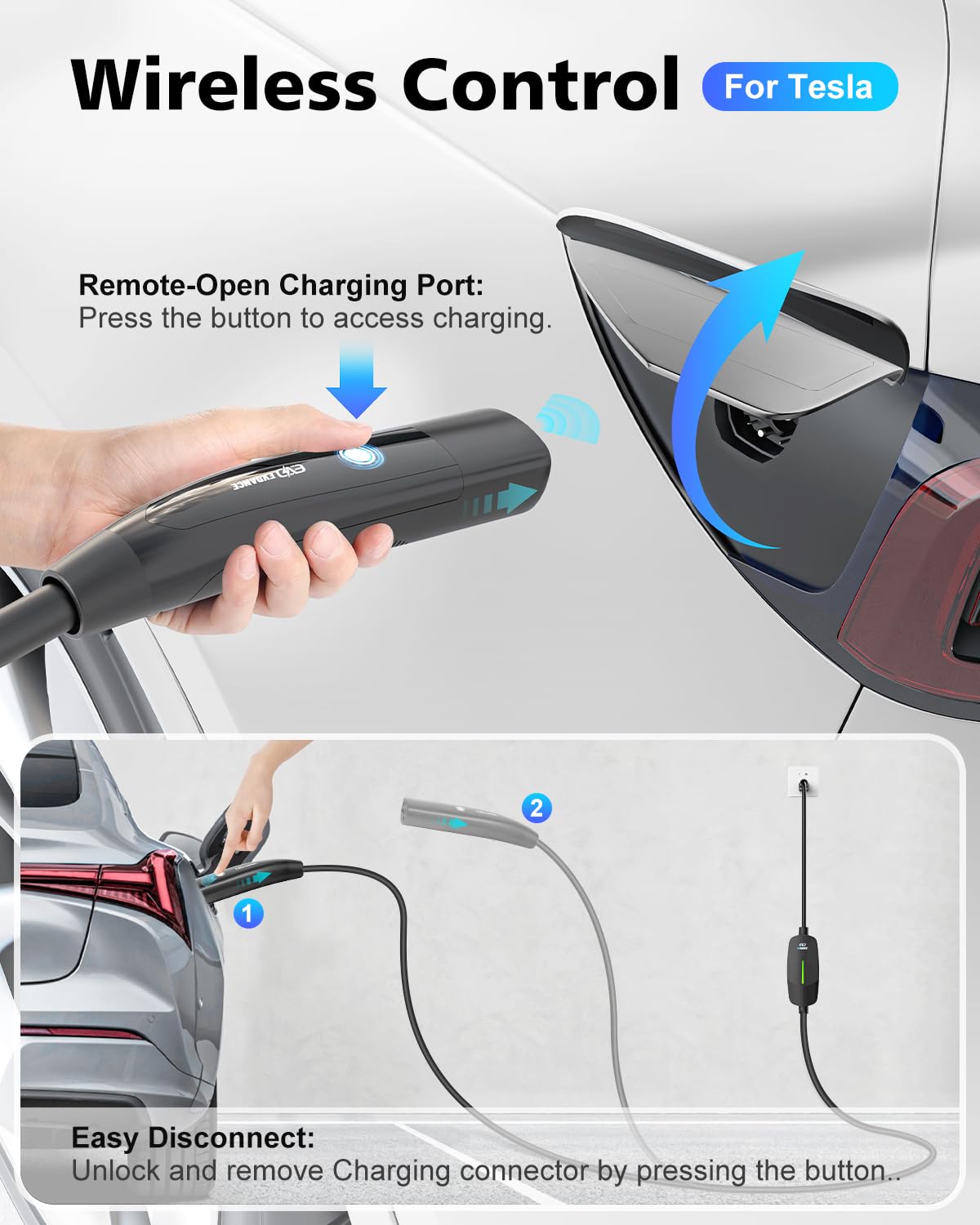 EVDANCE Portable Tesla Level 1 EV Charger | 110V &240V| 16 Amp | NEMA 5-15&6-20