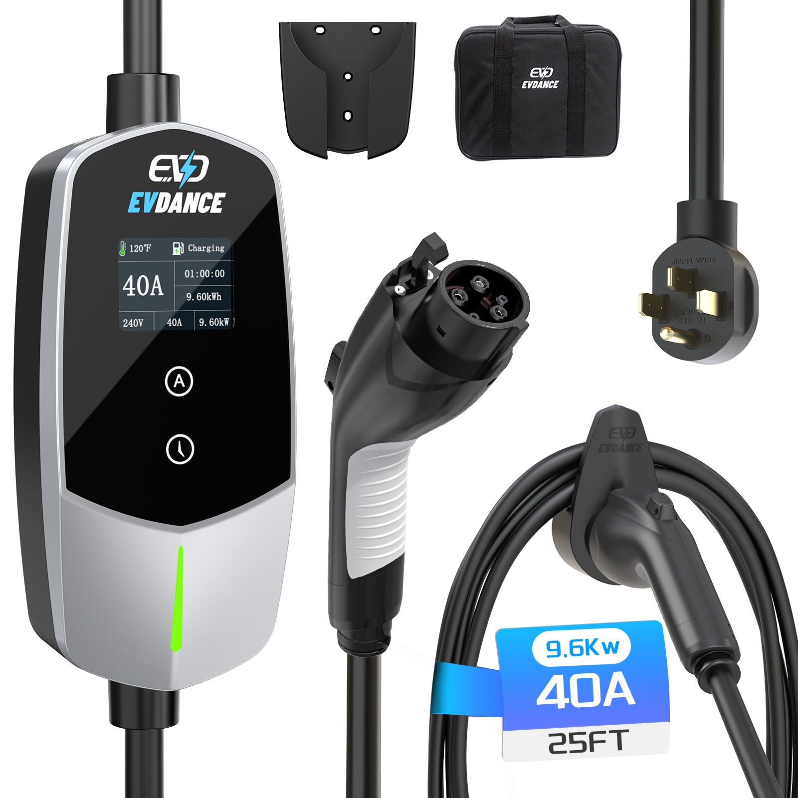 EVDANCE 240V 40A Portable Home 2 in 1 Electric Vehicle EV Charger