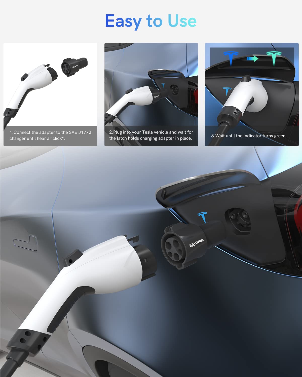 SAE J1772 to Tesla Charging Adapter 80 Amp/ 240V - EVDANCE