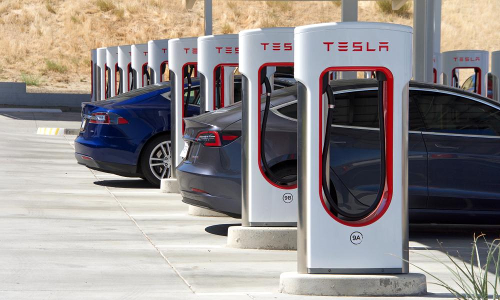 Volkswagen EV charging at Tesla super charging station