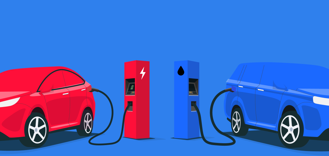 An illustration about gas vehicle vs. electric vehicle.