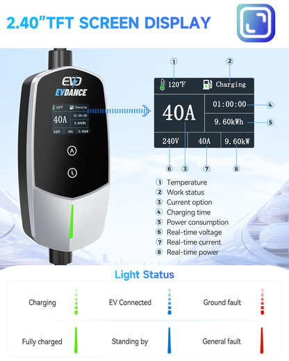 EVDANCE 240V 40A Portable Home 2 in 1 Electric Vehicle EV Charger