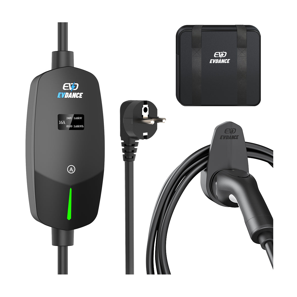 EVDANCE Portable Type2 16A 230V  EV charger Adjustable with 1.3 OLED screen