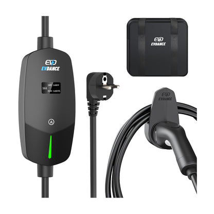EVDANCE Tragbares Type2 16A 230V EV-Ladegerät Einstellbar mit 1,3 OLED-Bildschirm 