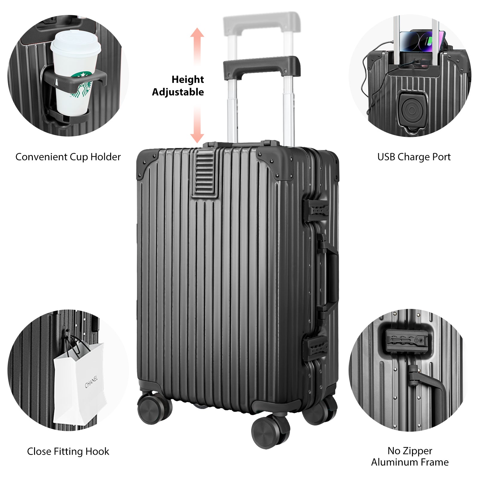 LAZEYARD Carry On Luggage with Cup Holder and USB Charge Port