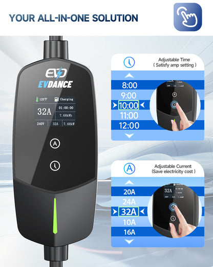 EVDANCE 240V 32A J1772 Portable Home 2 in 1 EV Charger