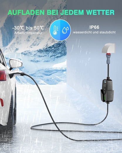 EVDANCE Mobile Wallbox 11kW Typ 2 Ladekabel CEE 16A auf Typ 2 mit Einstellbarer Ladeleistung für Elektroauto