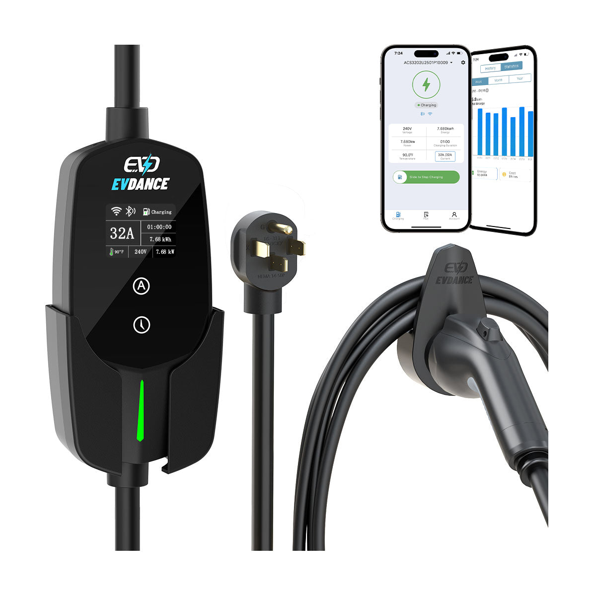 EVDANCE Level 2 NEMA 14-50 32A J1772 Portable EV Charger