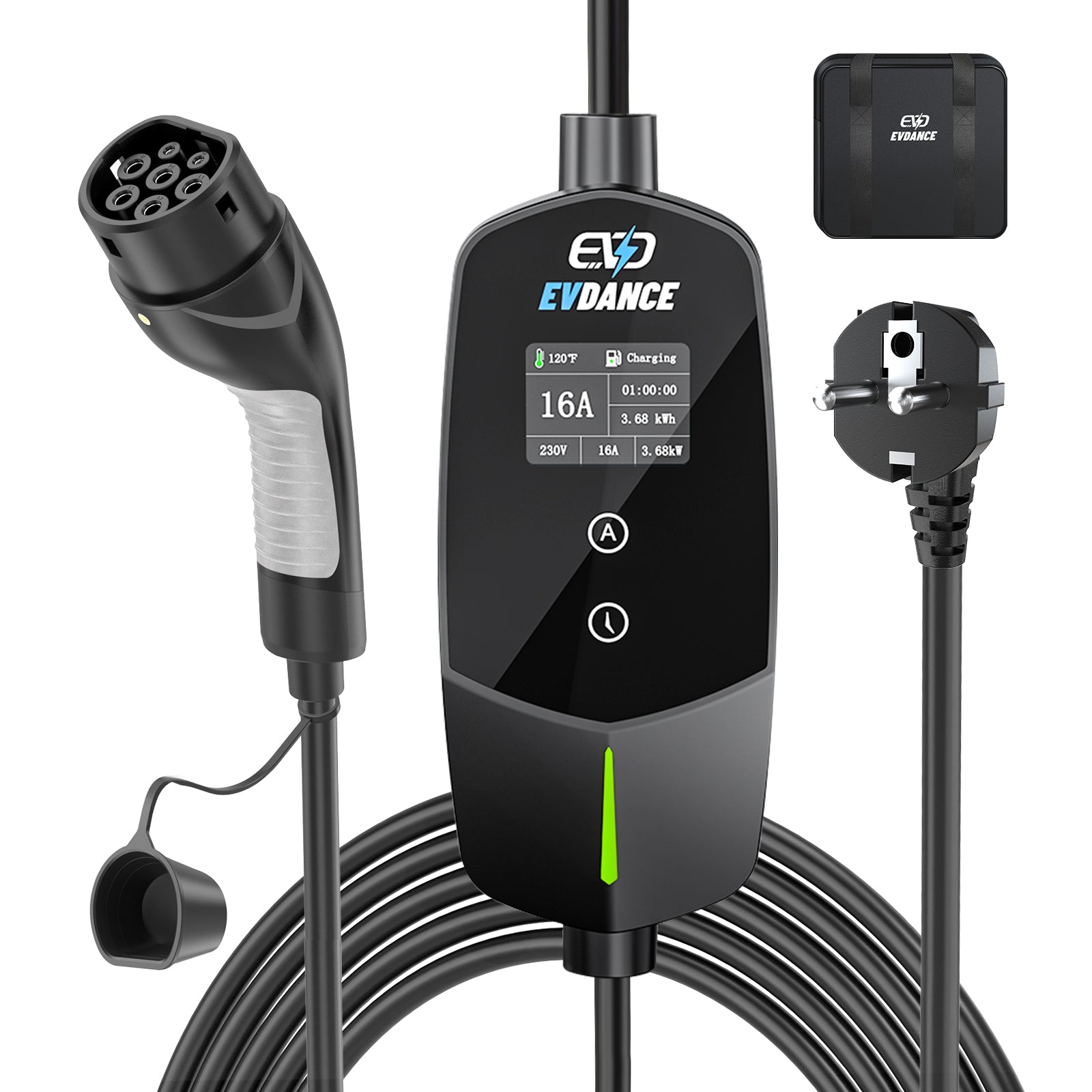 EVDANCE Portable Type2 16A 230V EV Charger Adjustable With 1.77 Screen