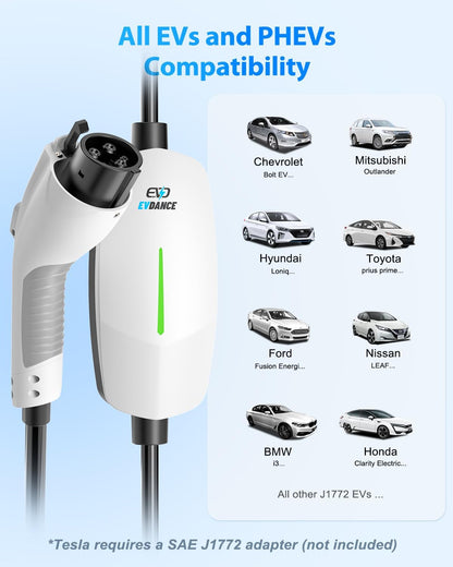 Adjustable White Portable EV Charger: Level 1/2, 6-16A - EVDANCE