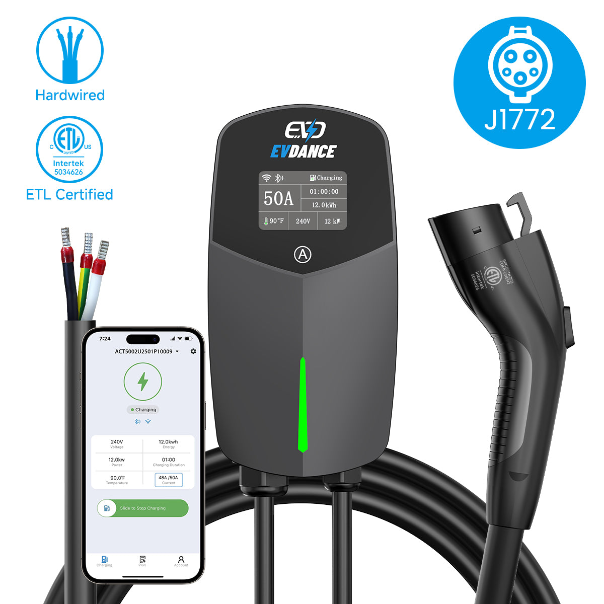 EVDANCE 240V 40A Tragbares 2-in-1-EV-Ladegerät für Tesla