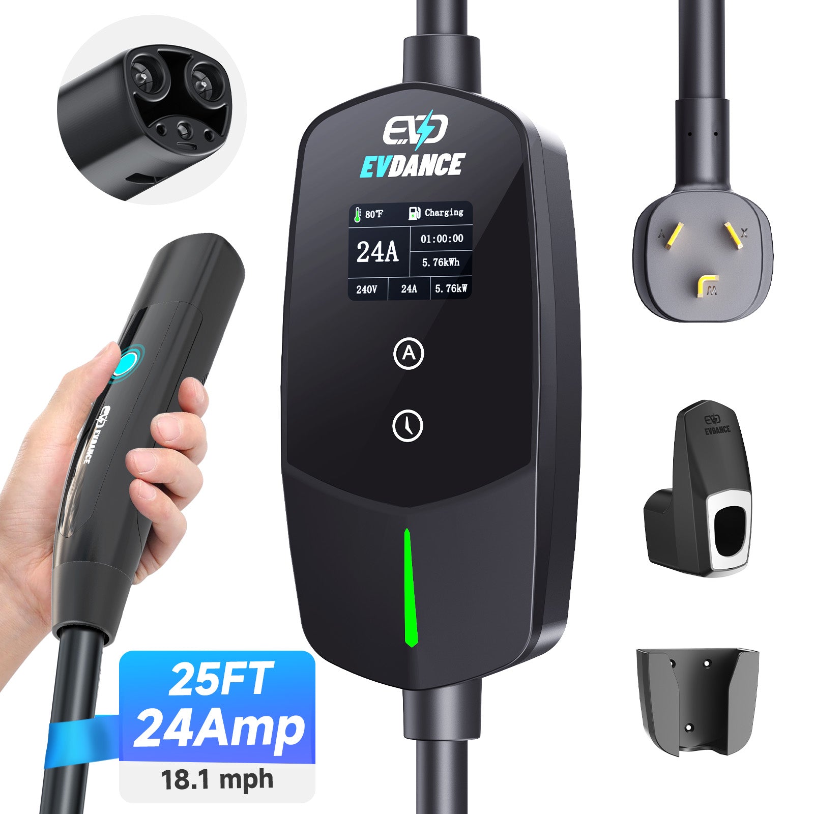 EVDANCE Level 2 NEMA 10-30 24A Tesla Portable EV Charger