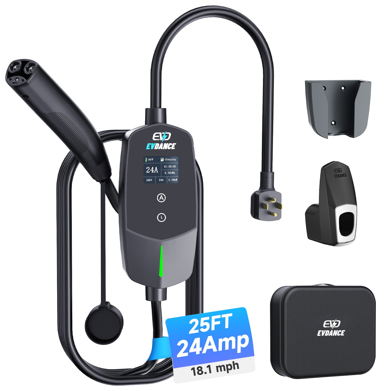 EVDANCE Level 2 NEMA 14-30 24A Tesla Portable EV Charger