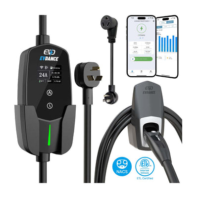 EVDANCE Level 2 NEMA 10-30 Plug 24A NACS Tesla Portable EV(Electric Vehicle) Charger ETL certified | APP Control